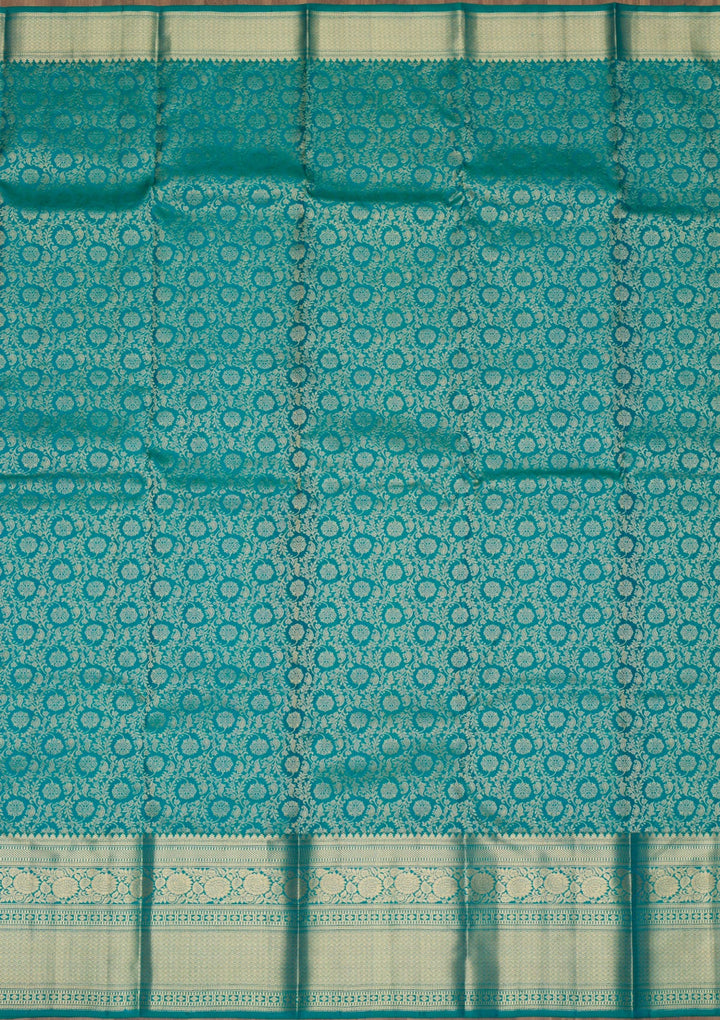 Peacock Blue Zariwork Pure Silk Saree-Koskii