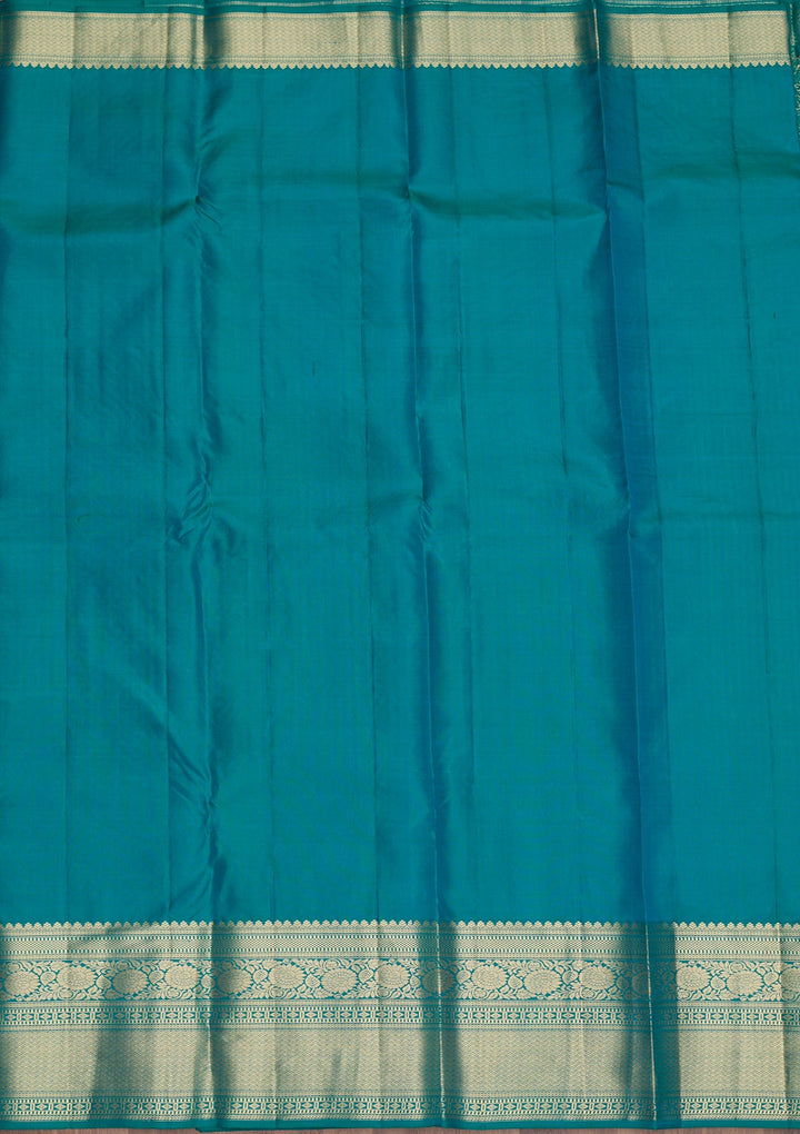 Peacock Blue Zariwork Pure Silk Saree-Koskii