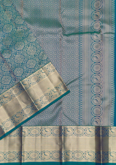 Peacock Blue Zariwork Pure Silk Saree-Koskii