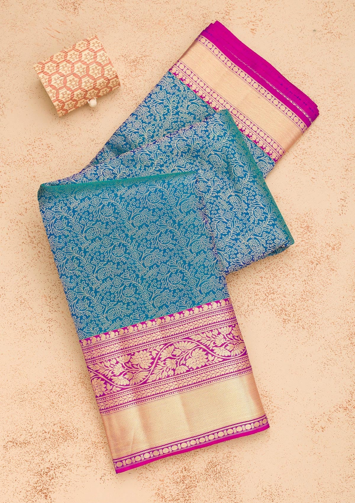 Peacock Blue Zariwork Pure Silk Saree-Koskii