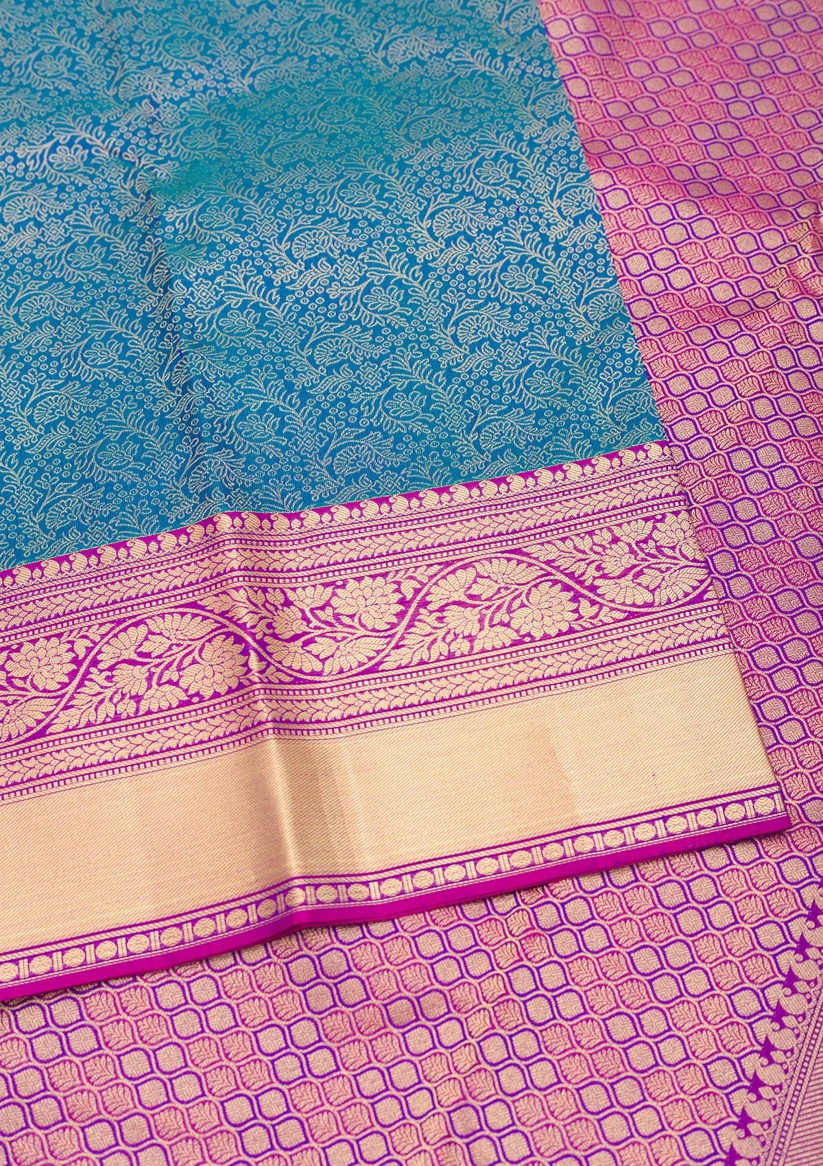 Peacock Blue Zariwork Pure Silk Saree-Koskii