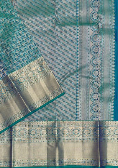 Peacock Blue Zariwork Pure Silk Saree-Koskii