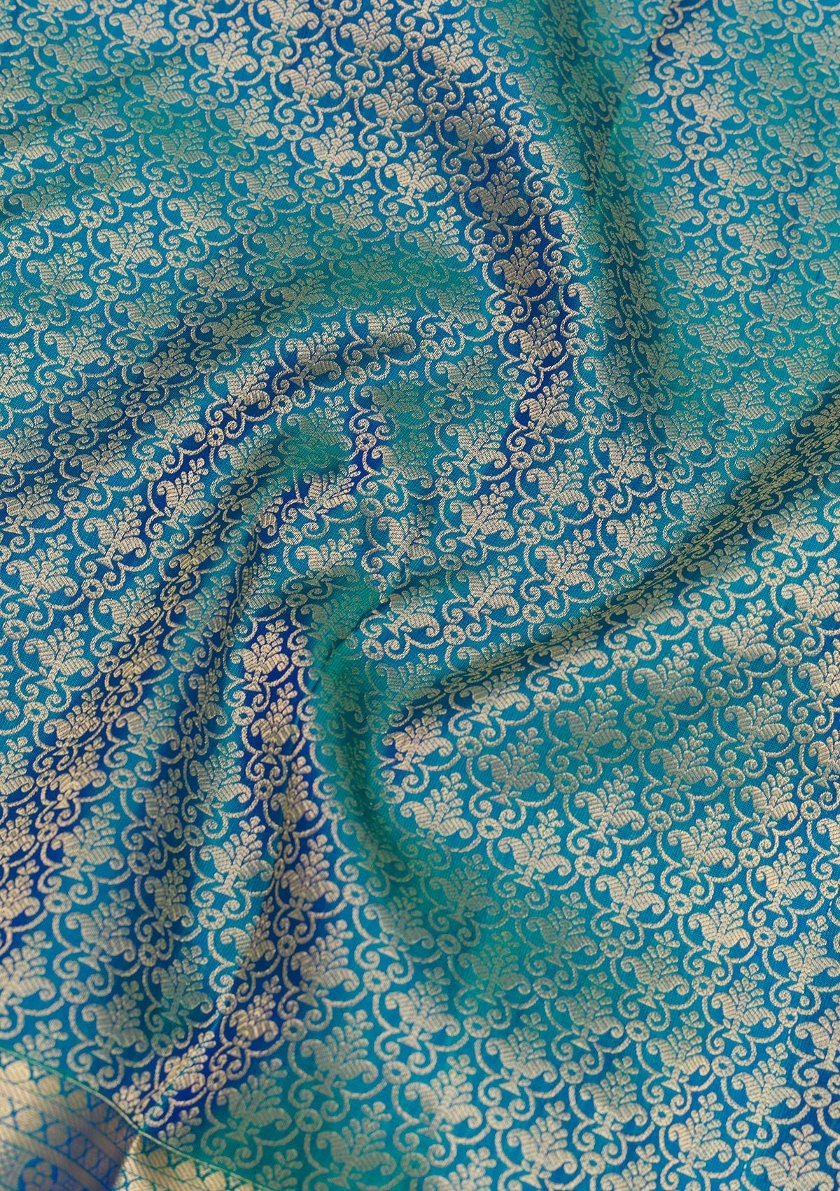 Peacock Blue Zariwork Pure Silk Saree-Koskii