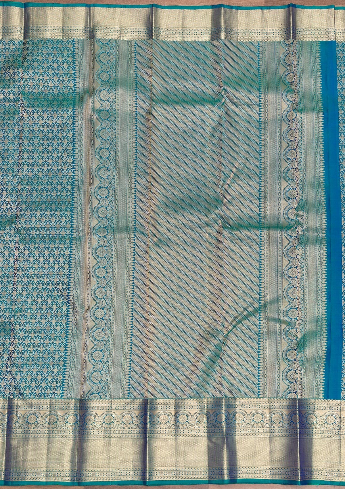 Peacock Blue Zariwork Pure Silk Saree-Koskii