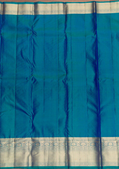 Peacock Blue Zariwork Pure Silk Saree-Koskii