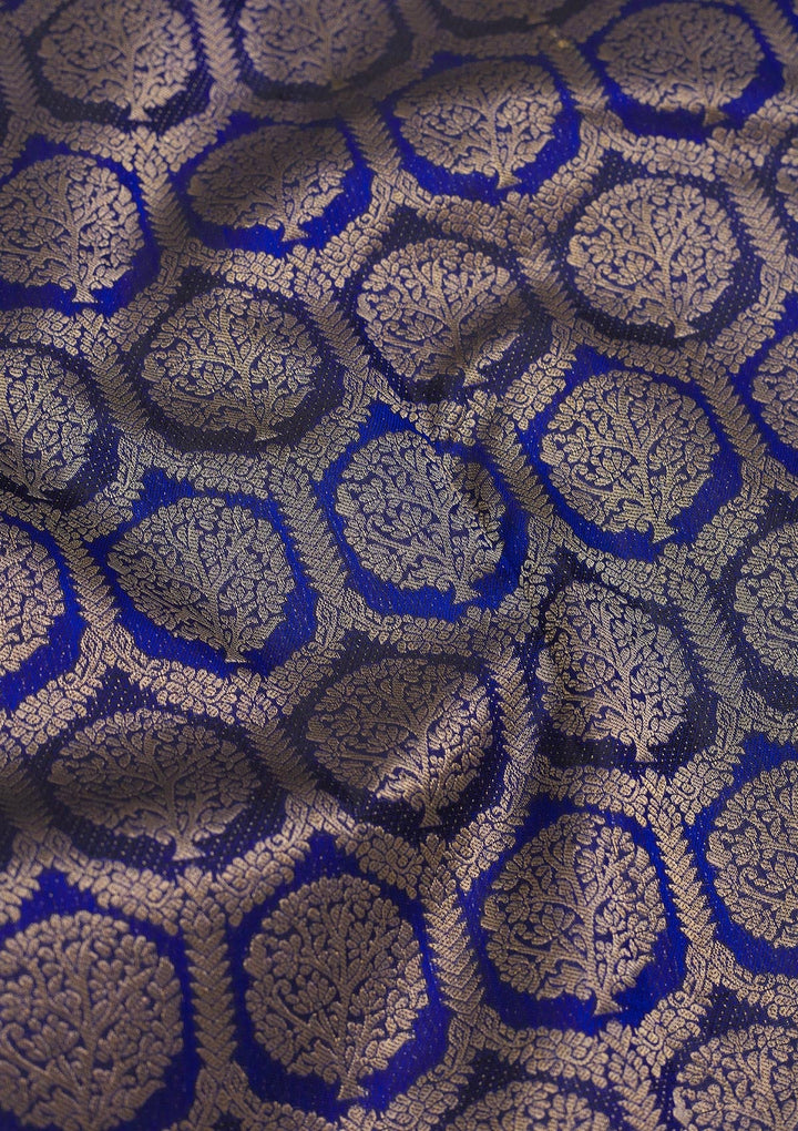Peacock Blue Zariwork Pure Silk Saree-Koskii