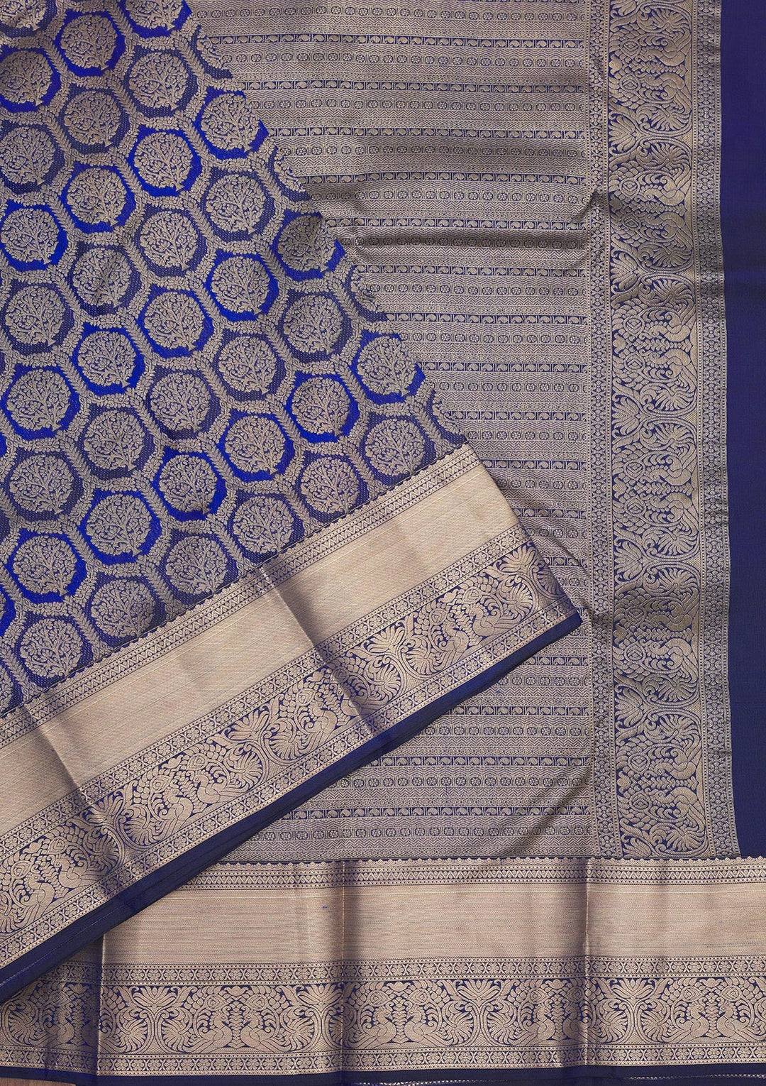 Peacock Blue Zariwork Pure Silk Saree-Koskii