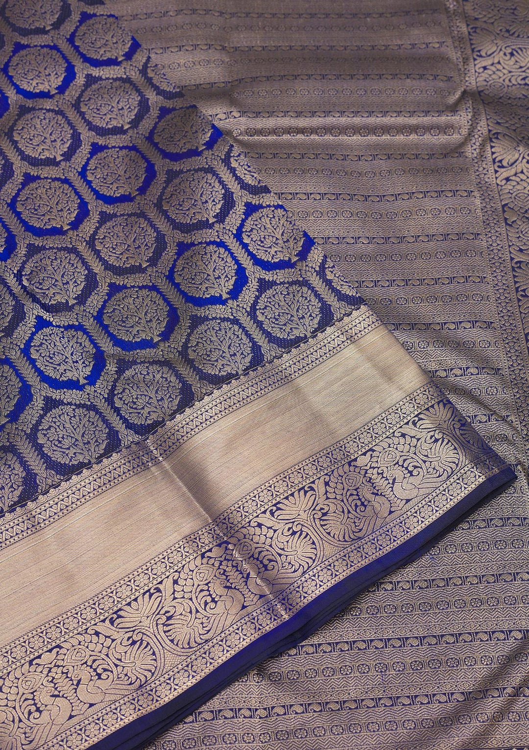 Peacock Blue Zariwork Pure Silk Saree-Koskii