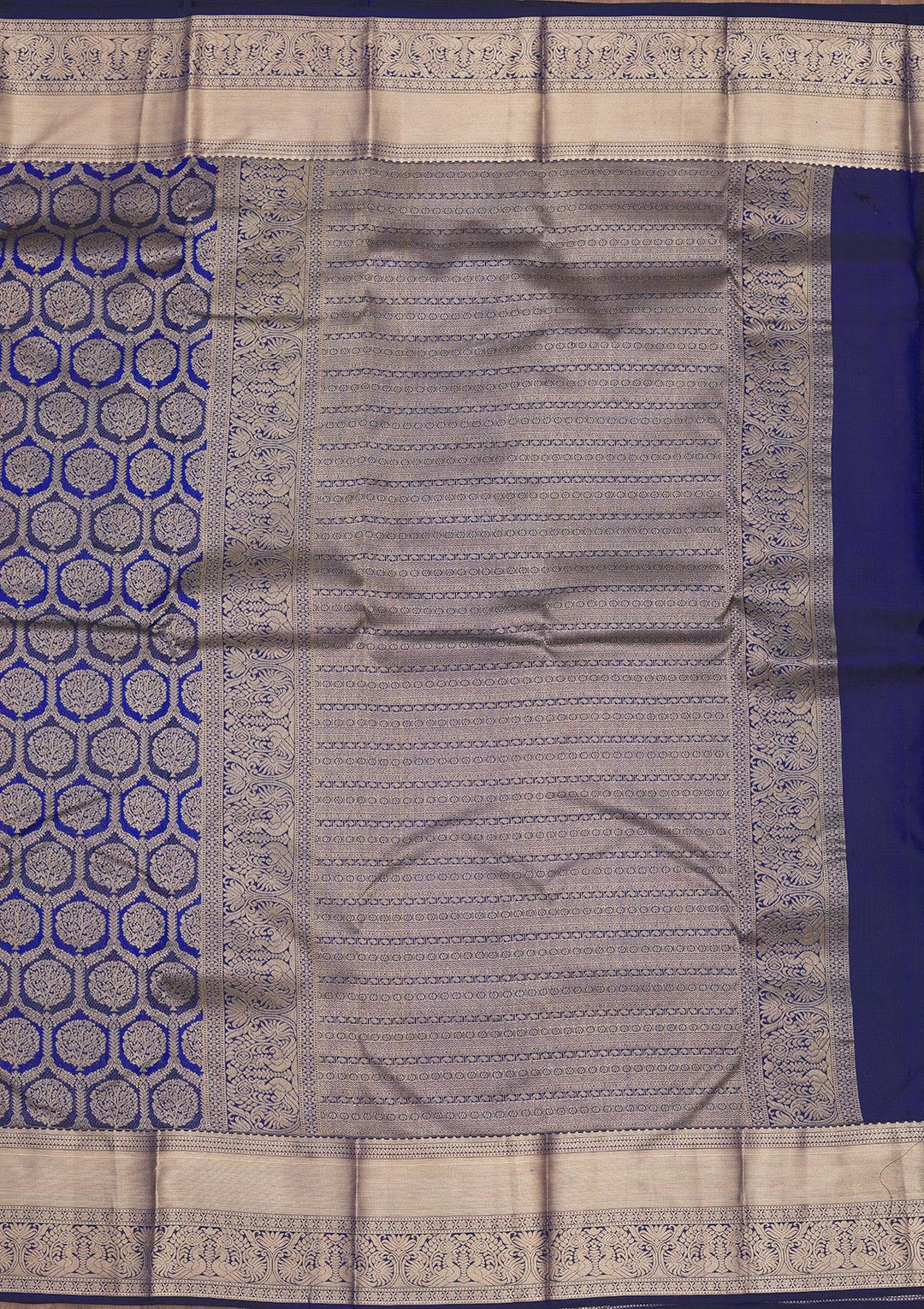 Peacock Blue Zariwork Pure Silk Saree-Koskii
