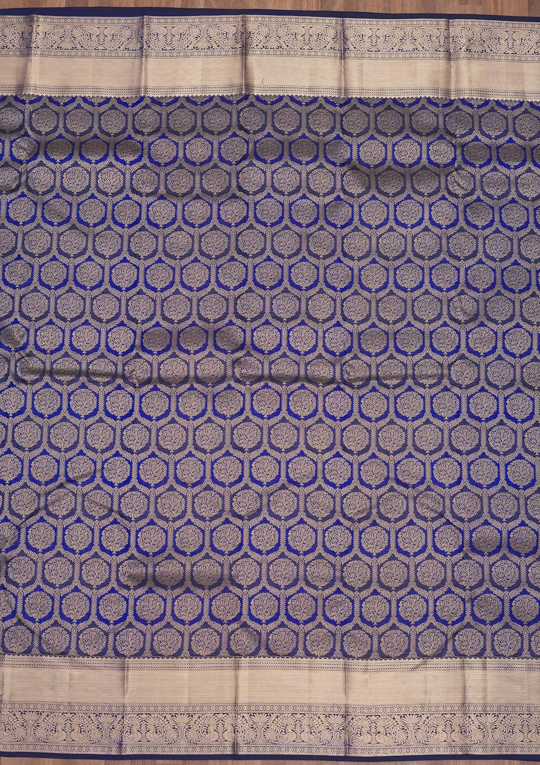 Peacock Blue Zariwork Pure Silk Saree-Koskii