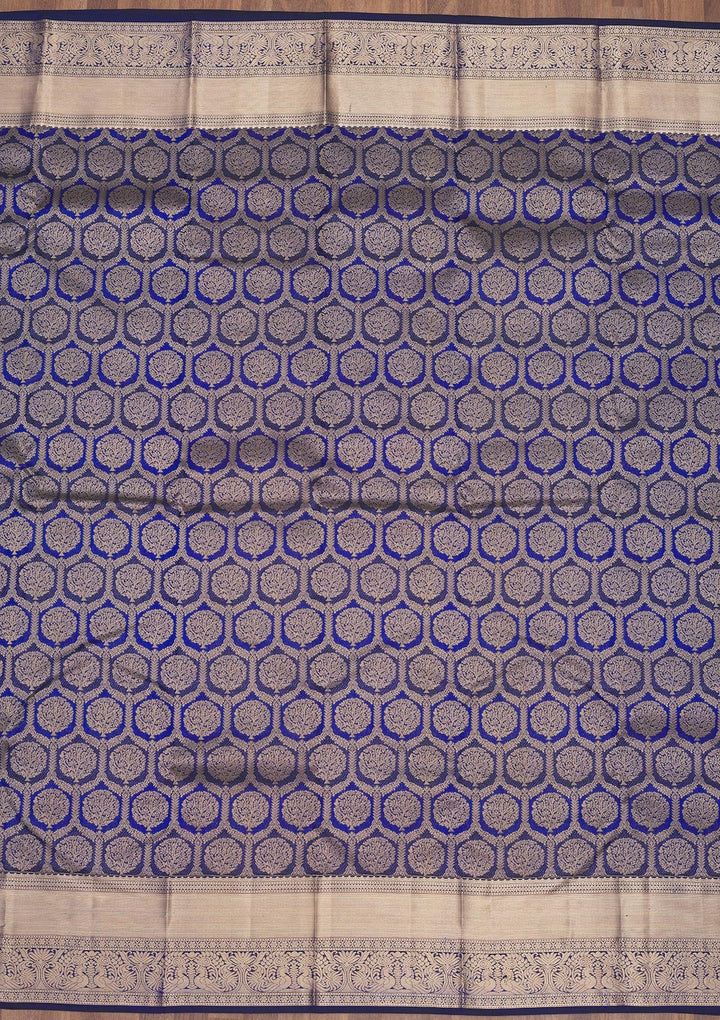 Peacock Blue Zariwork Pure Silk Saree-Koskii