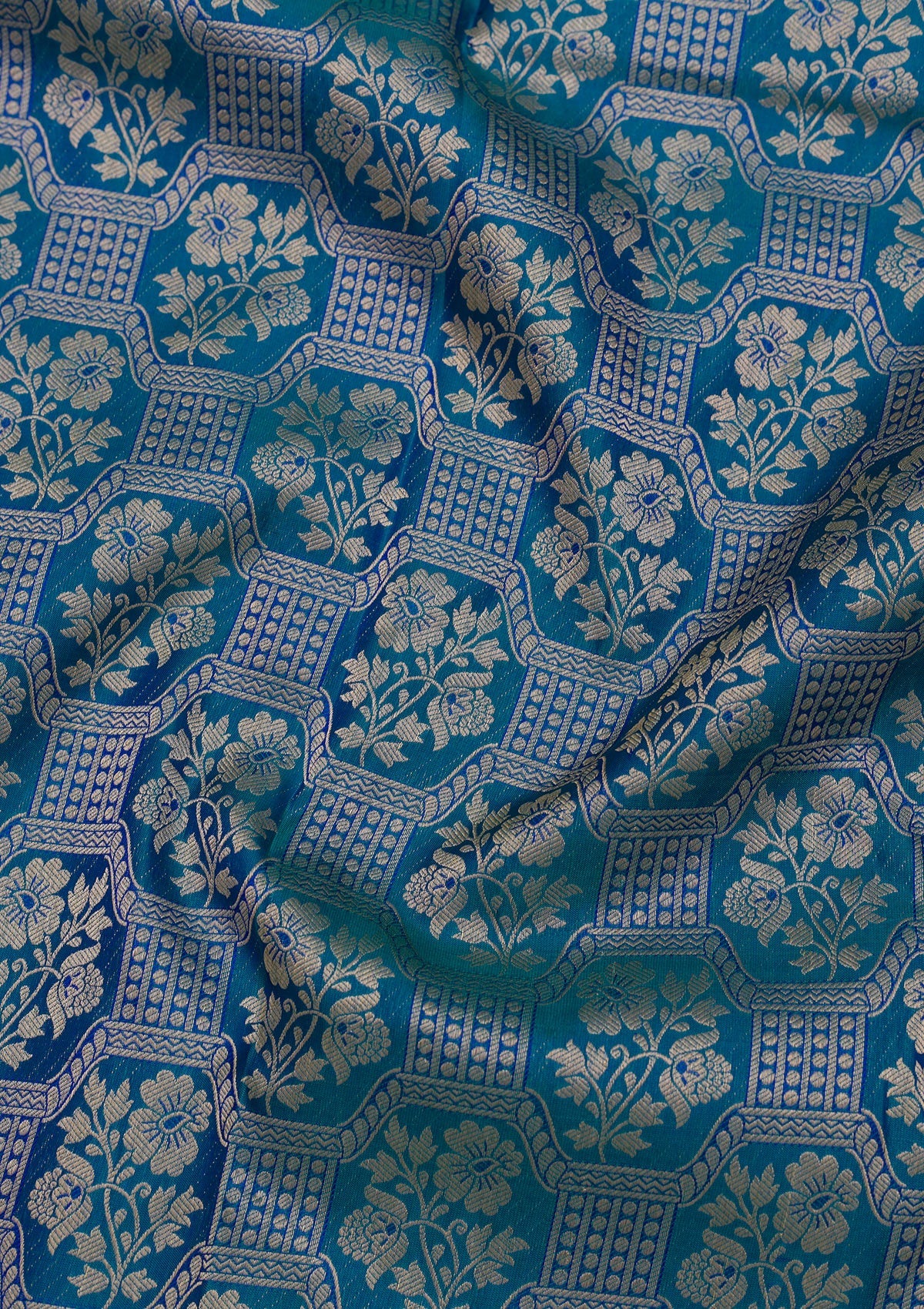 Peacock Blue Zariwork Pure Silk Saree-Koskii