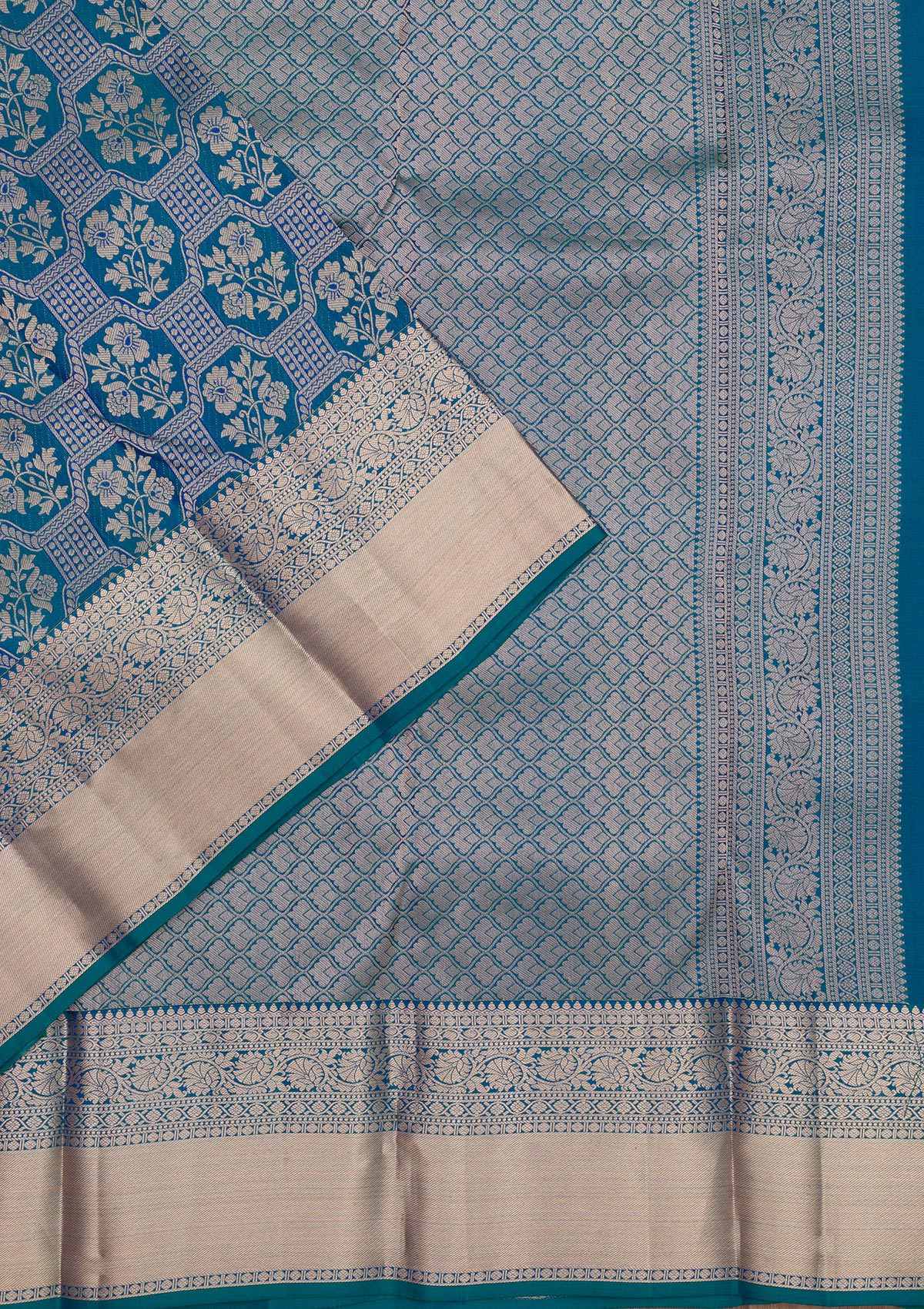 Peacock Blue Zariwork Pure Silk Saree-Koskii