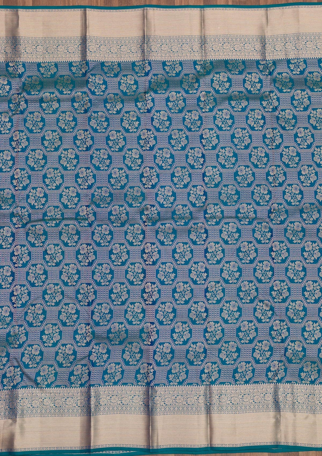 Peacock Blue Zariwork Pure Silk Saree-Koskii