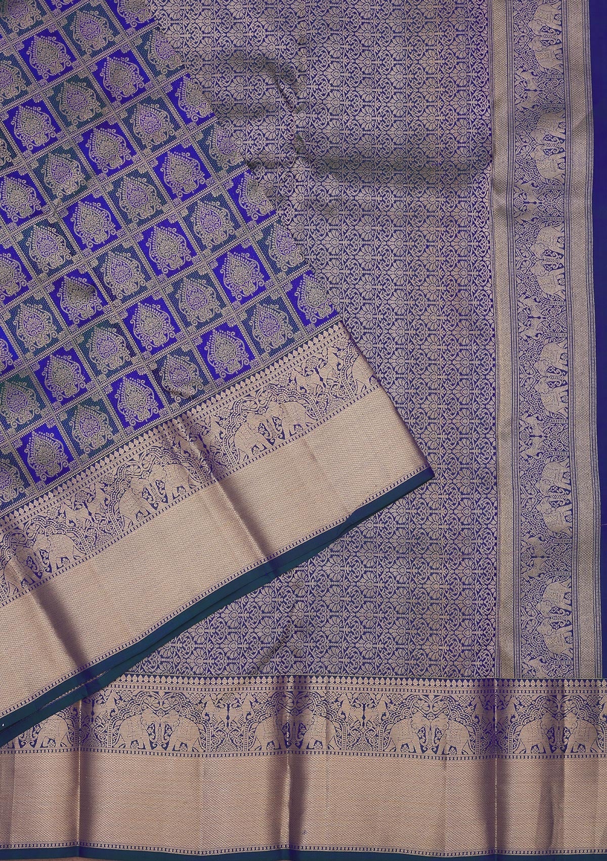 Peacock Blue Zariwork Pure Silk Saree-Koskii