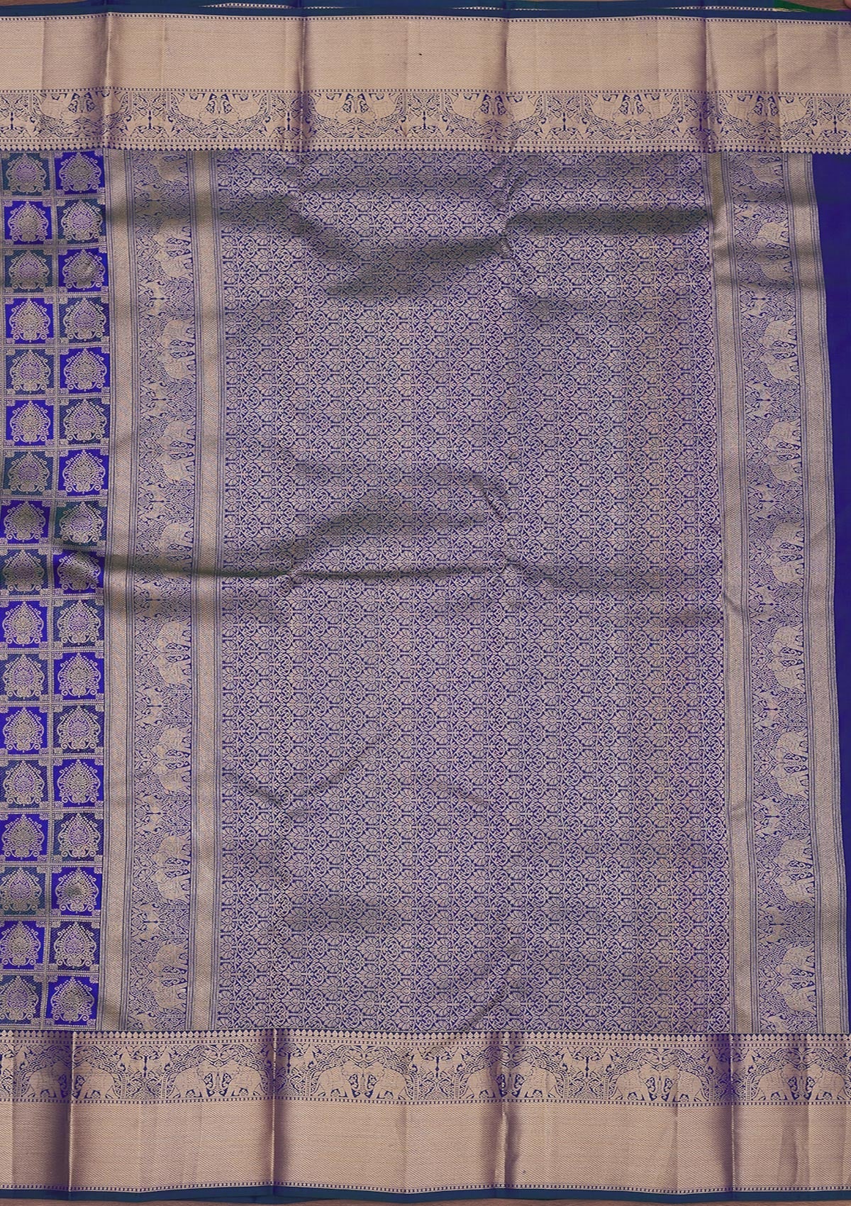 Peacock Blue Zariwork Pure Silk Saree-Koskii