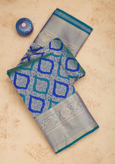 Peacock Blue Zariwork Pure Silk Saree-Koskii