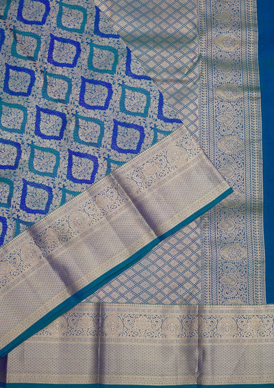 Peacock Blue Zariwork Pure Silk Saree-Koskii