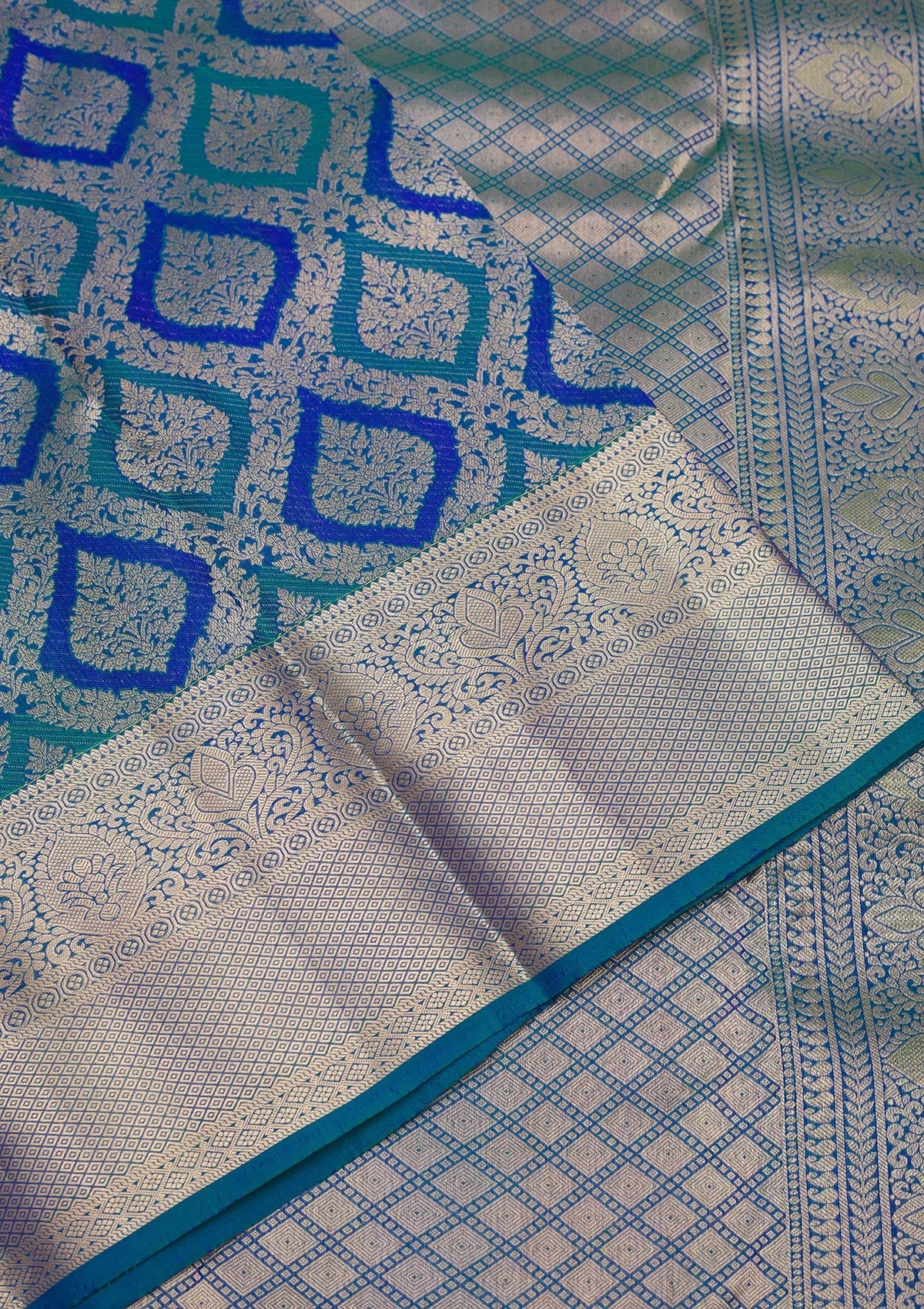 Peacock Blue Zariwork Pure Silk Saree-Koskii