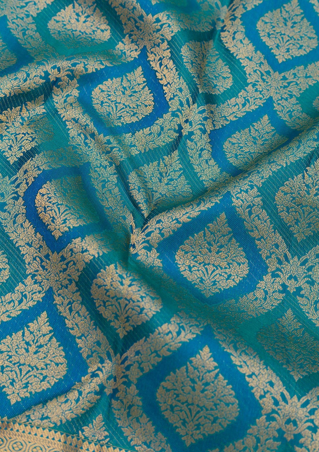 Peacock Blue Zariwork Pure Silk Saree-Koskii