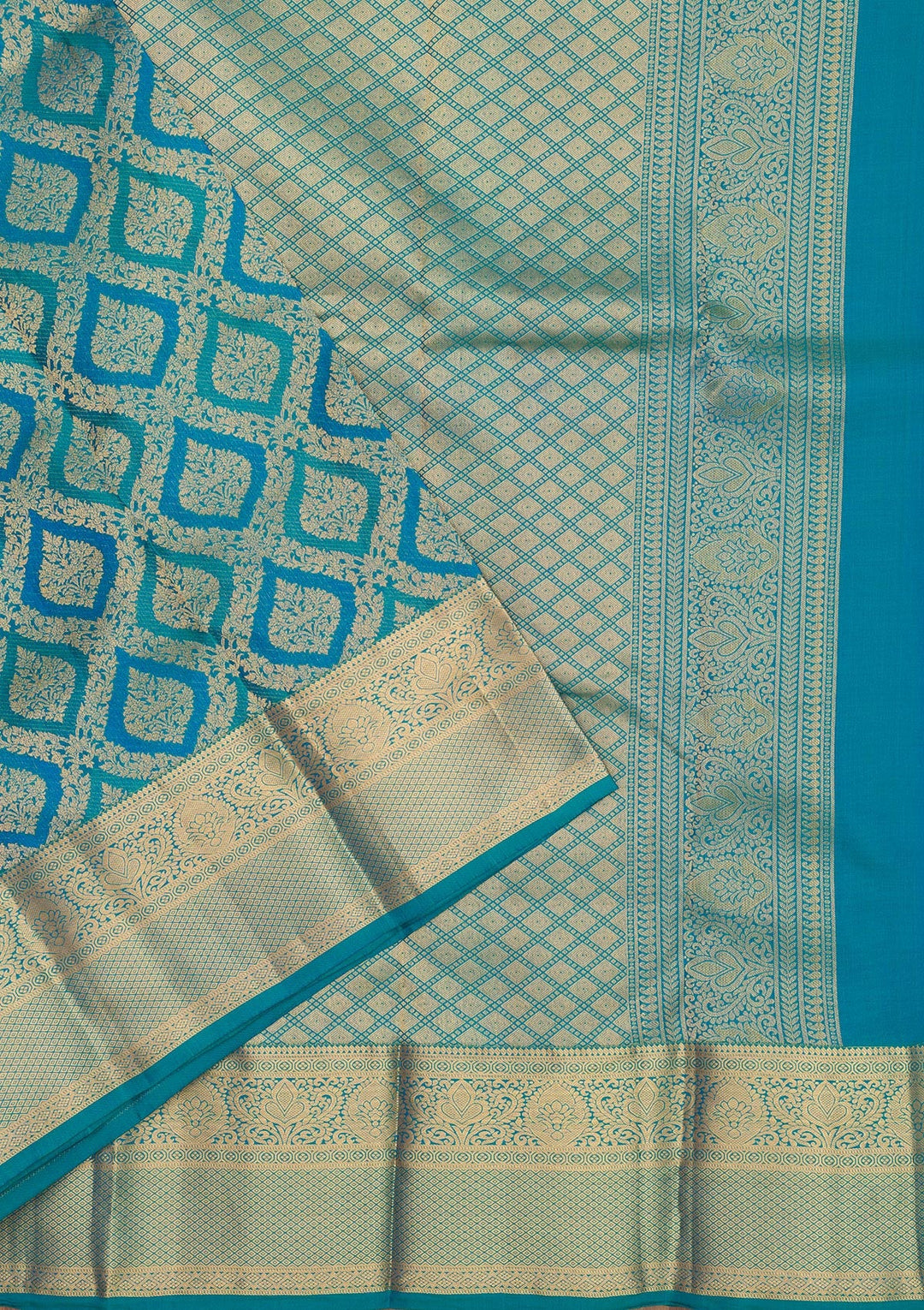 Peacock Blue Zariwork Pure Silk Saree-Koskii