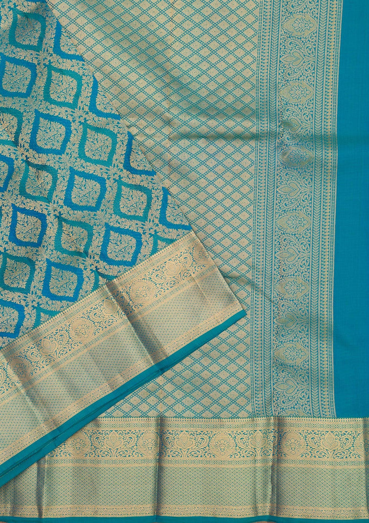 Peacock Blue Zariwork Pure Silk Saree-Koskii