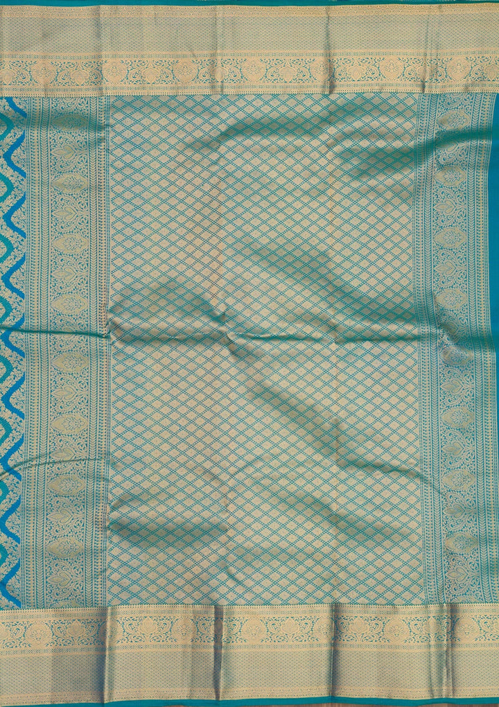 Peacock Blue Zariwork Pure Silk Saree-Koskii