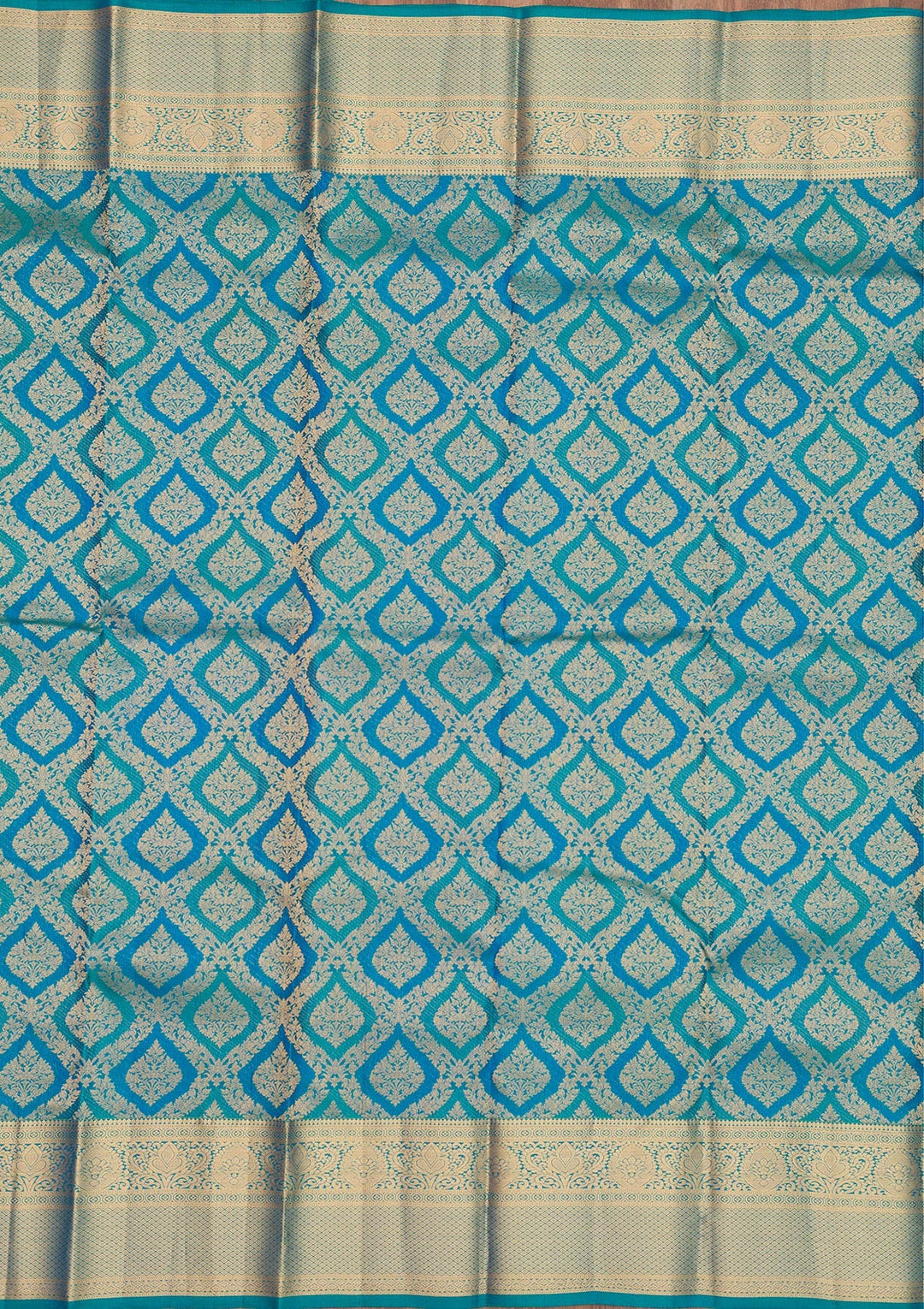 Peacock Blue Zariwork Pure Silk Saree-Koskii
