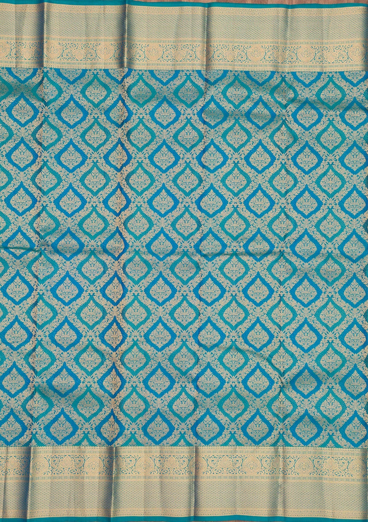 Peacock Blue Zariwork Pure Silk Saree-Koskii