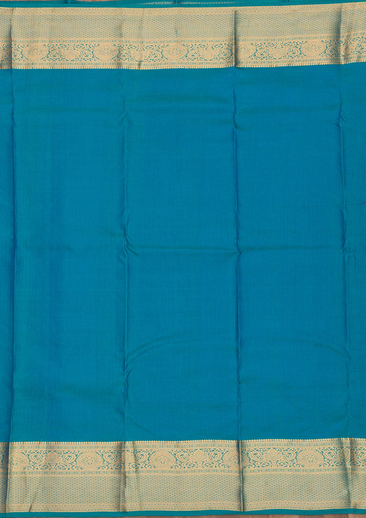 Peacock Blue Zariwork Pure Silk Saree-Koskii