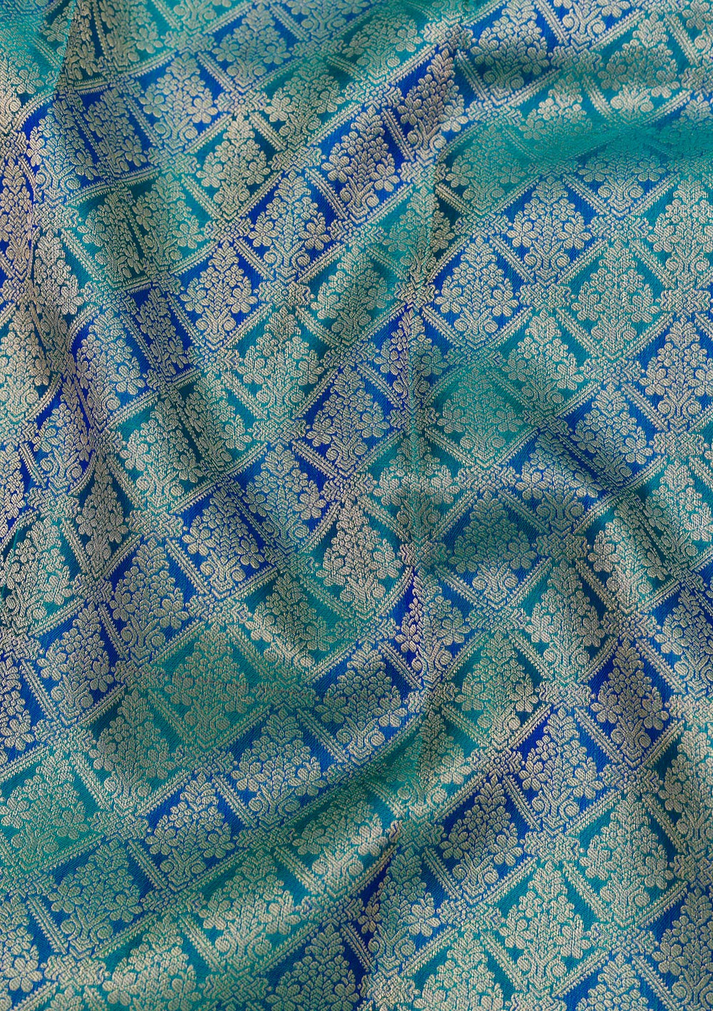 Peacock Blue Zariwork Pure Silk Saree-Koskii