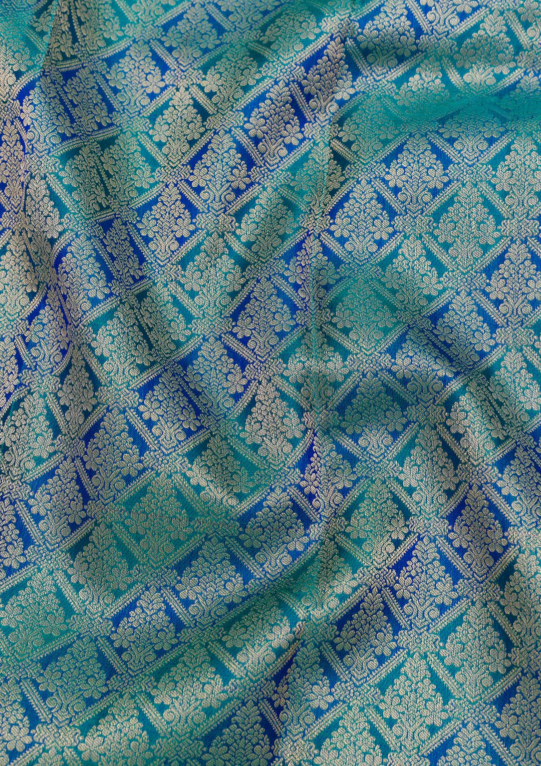 Peacock Blue Zariwork Pure Silk Saree-Koskii