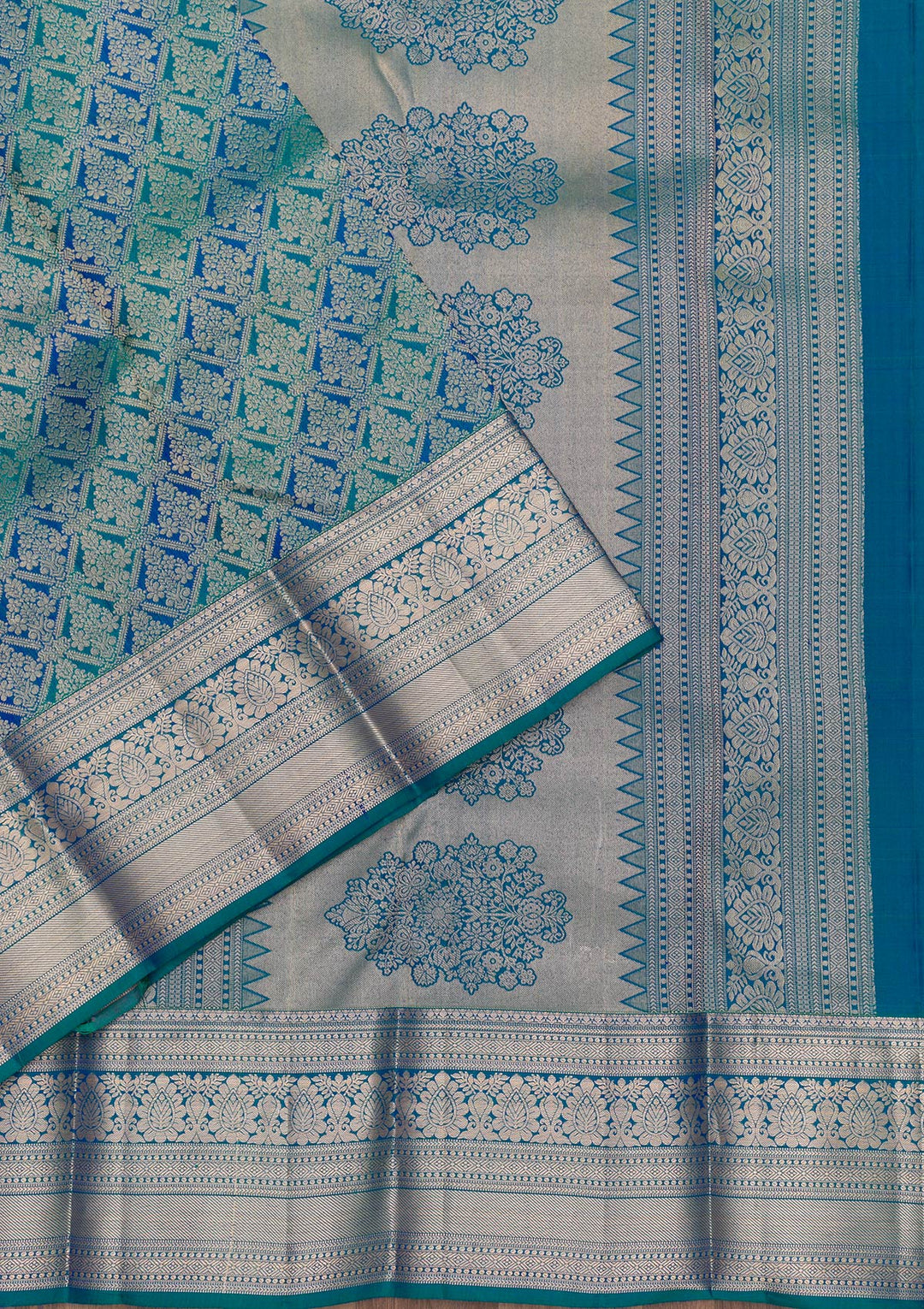 Peacock Blue Zariwork Pure Silk Saree-Koskii