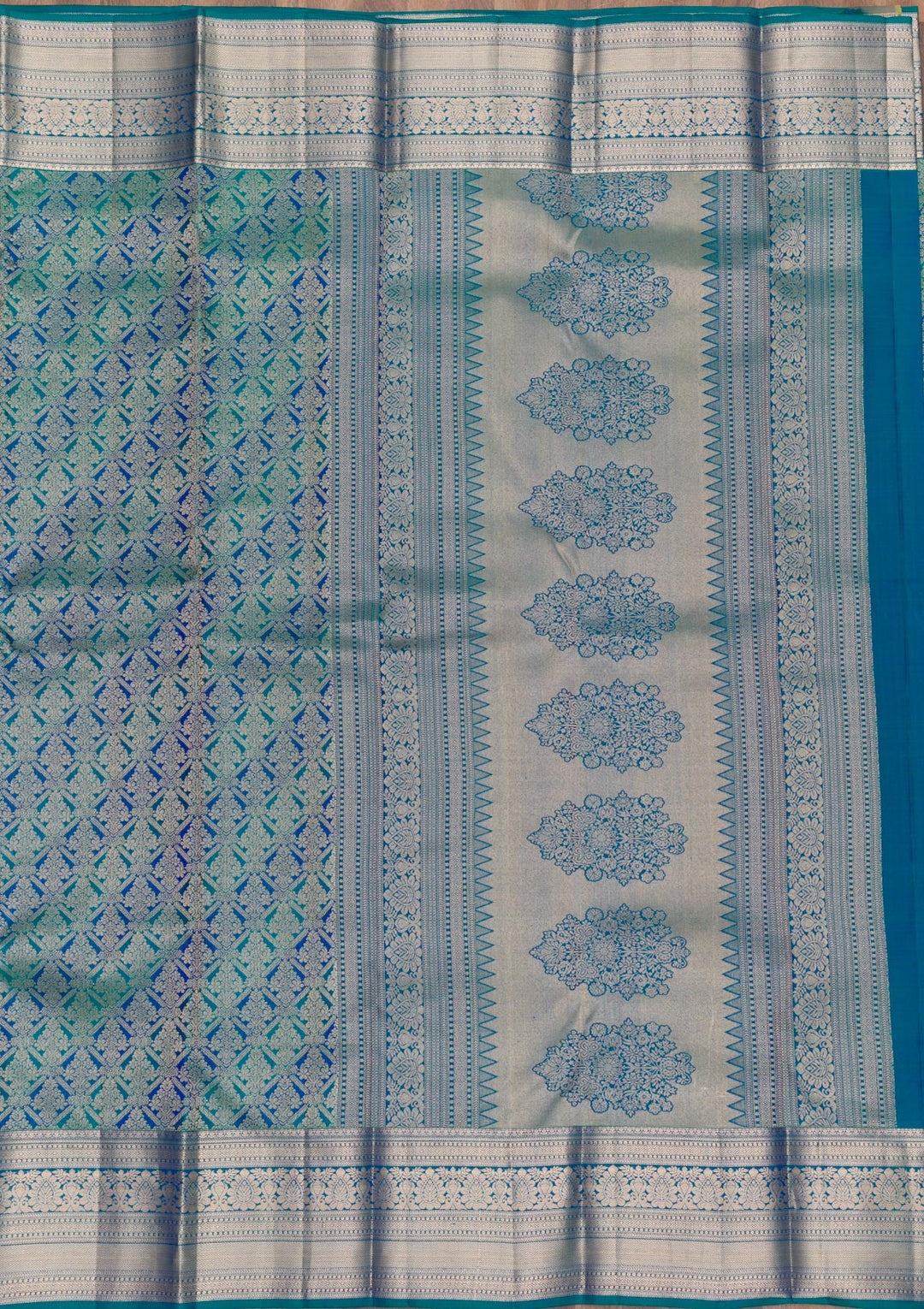 Peacock Blue Zariwork Pure Silk Saree-Koskii
