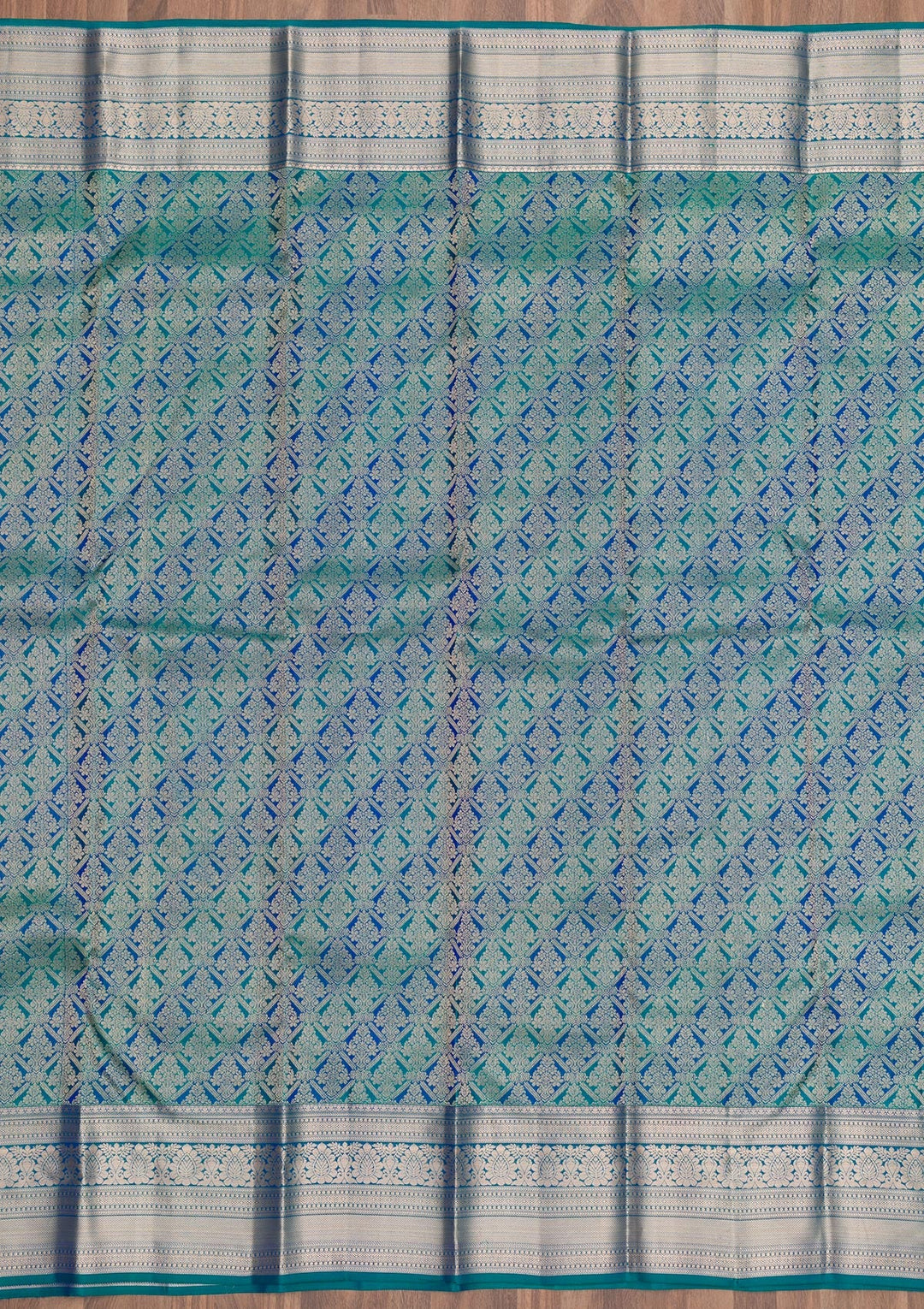 Peacock Blue Zariwork Pure Silk Saree-Koskii