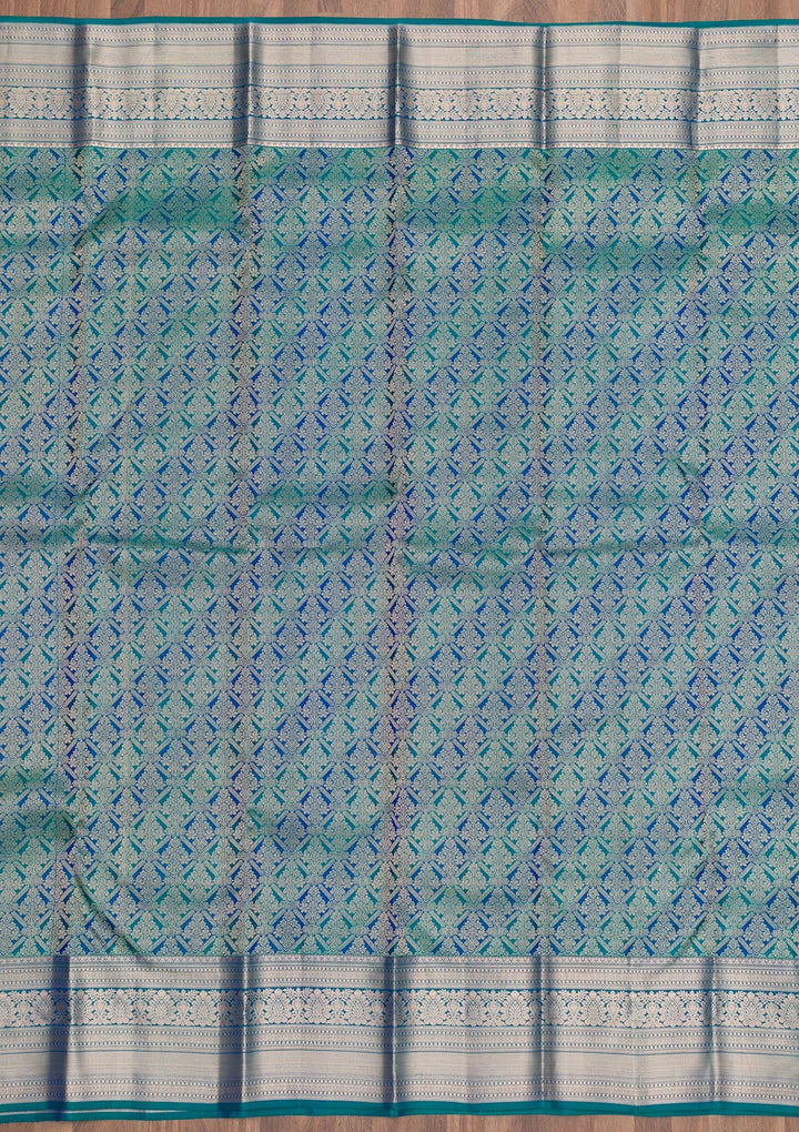 Peacock Blue Zariwork Pure Silk Saree-Koskii