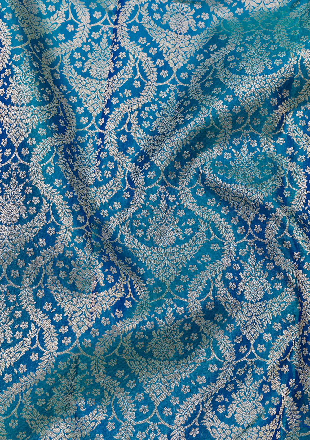 Peacock Blue Zariwork Pure Silk Saree-Koskii