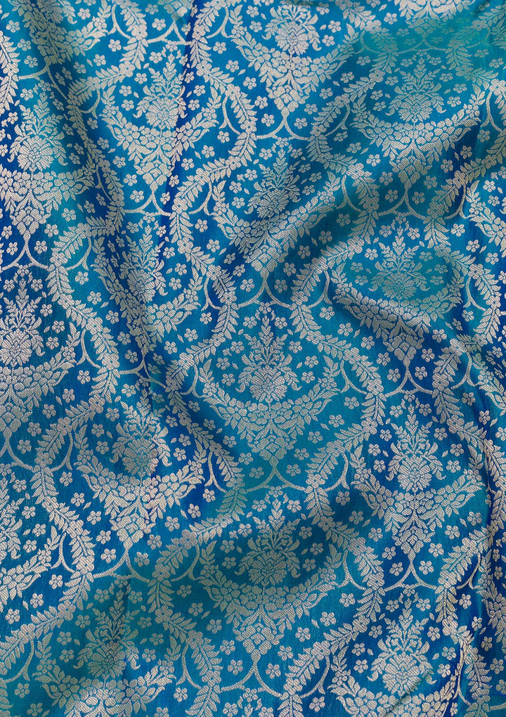 Peacock Blue Zariwork Pure Silk Saree-Koskii