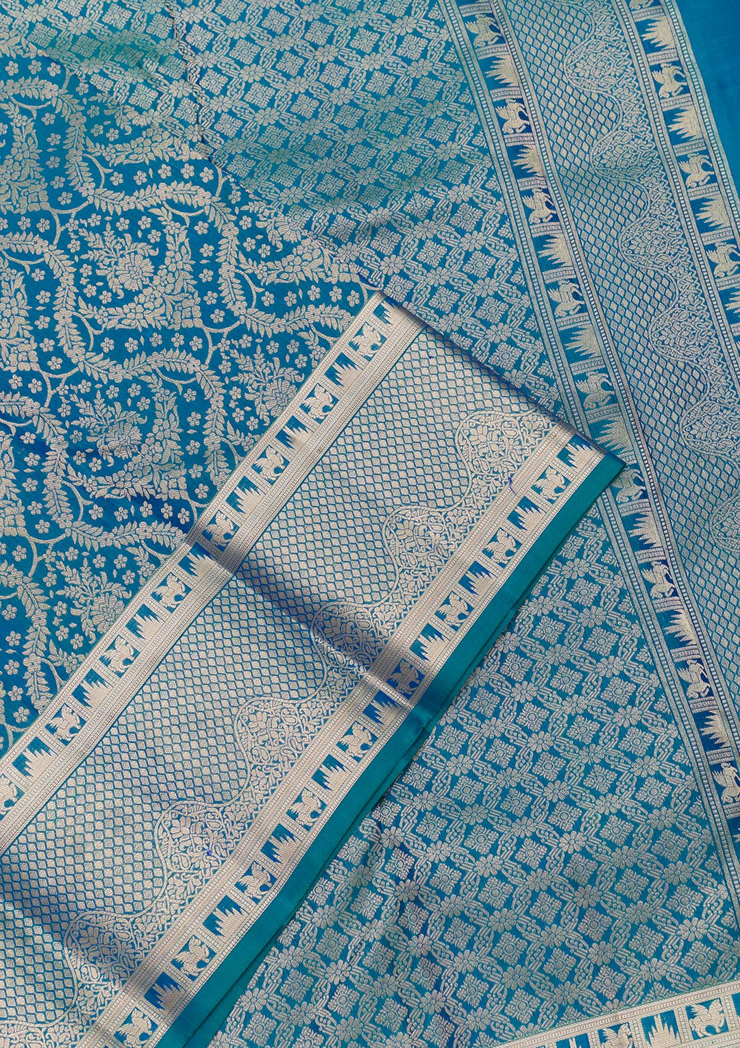Peacock Blue Zariwork Pure Silk Saree-Koskii
