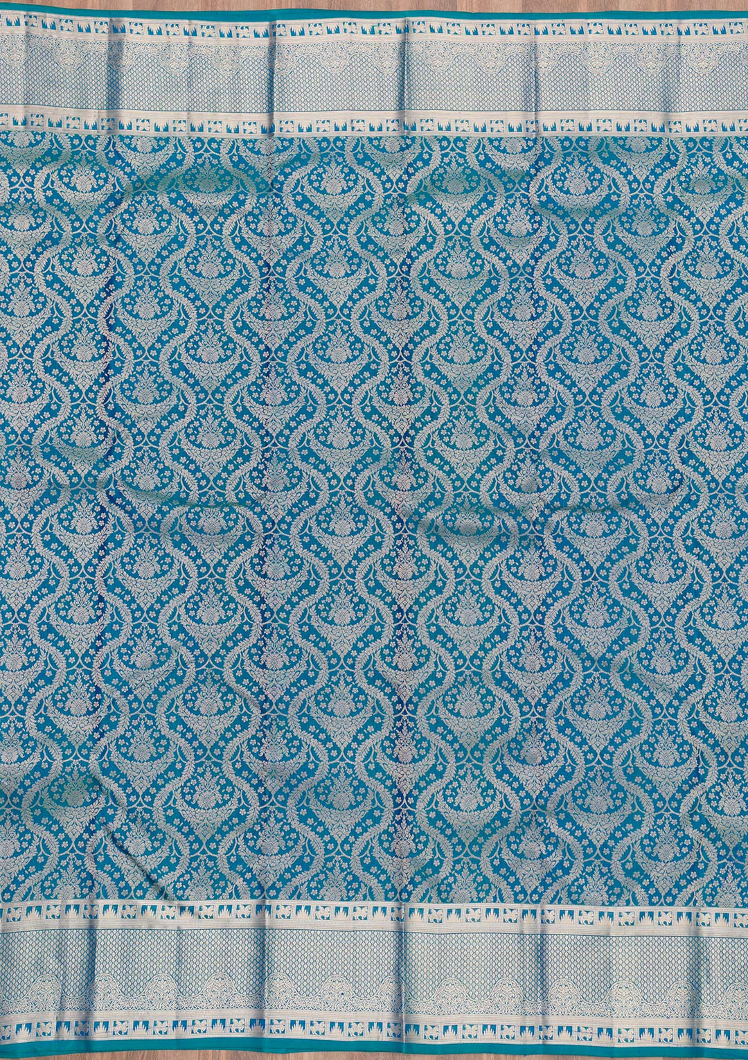 Peacock Blue Zariwork Pure Silk Saree-Koskii