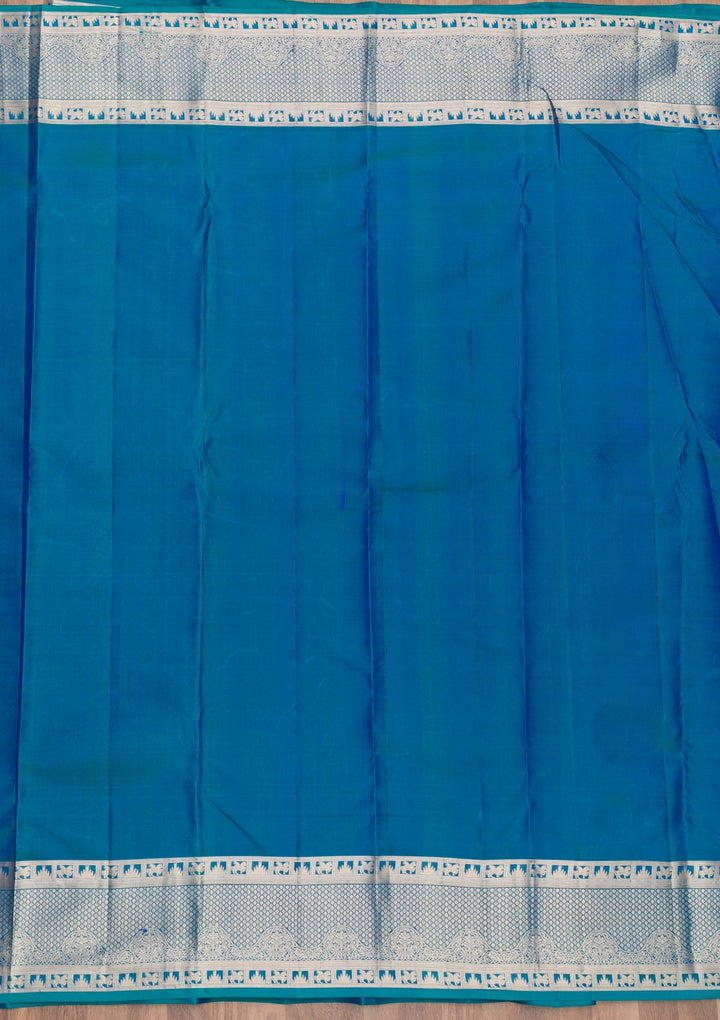 Peacock Blue Zariwork Pure Silk Saree-Koskii