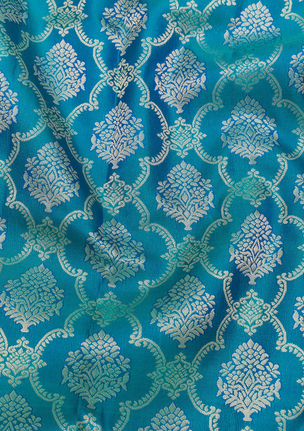 Peacock Blue Zariwork Pure Silk Saree-Koskii