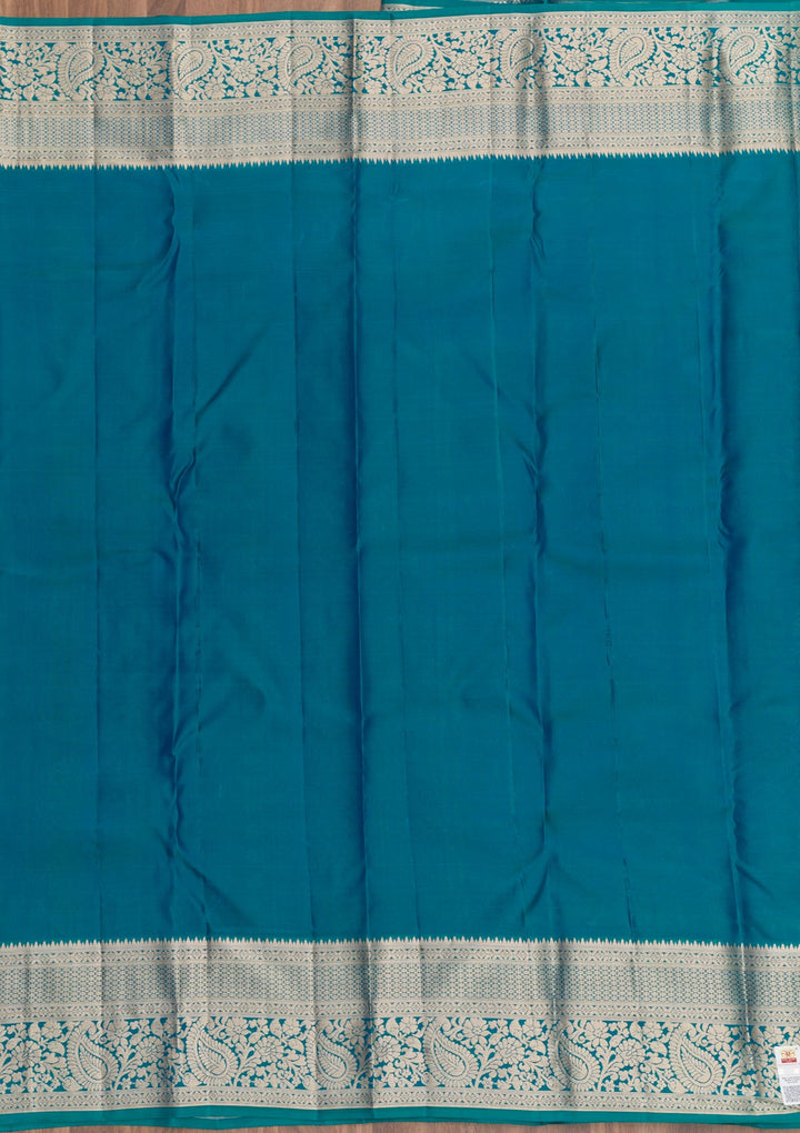 Peacock Blue Zariwork Pure Silk Saree-Koskii