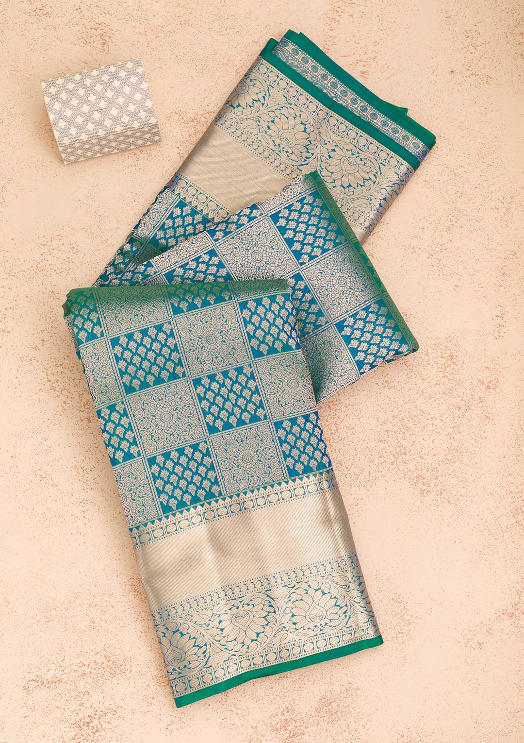 Peacock Blue Zariwork Pure Silk Saree-Koskii