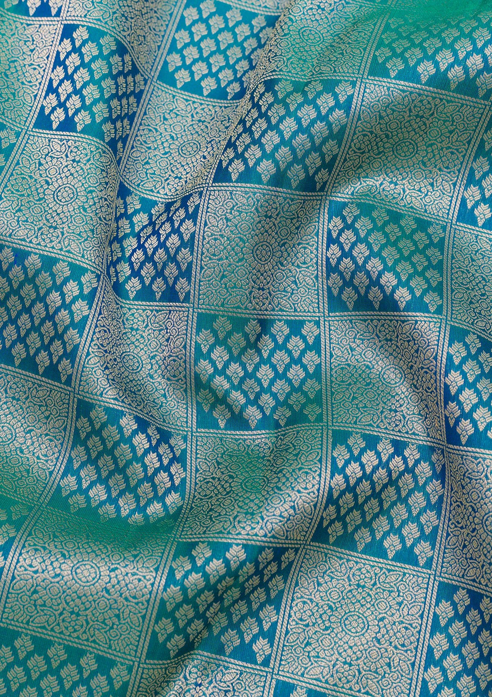 Peacock Blue Zariwork Pure Silk Saree-Koskii