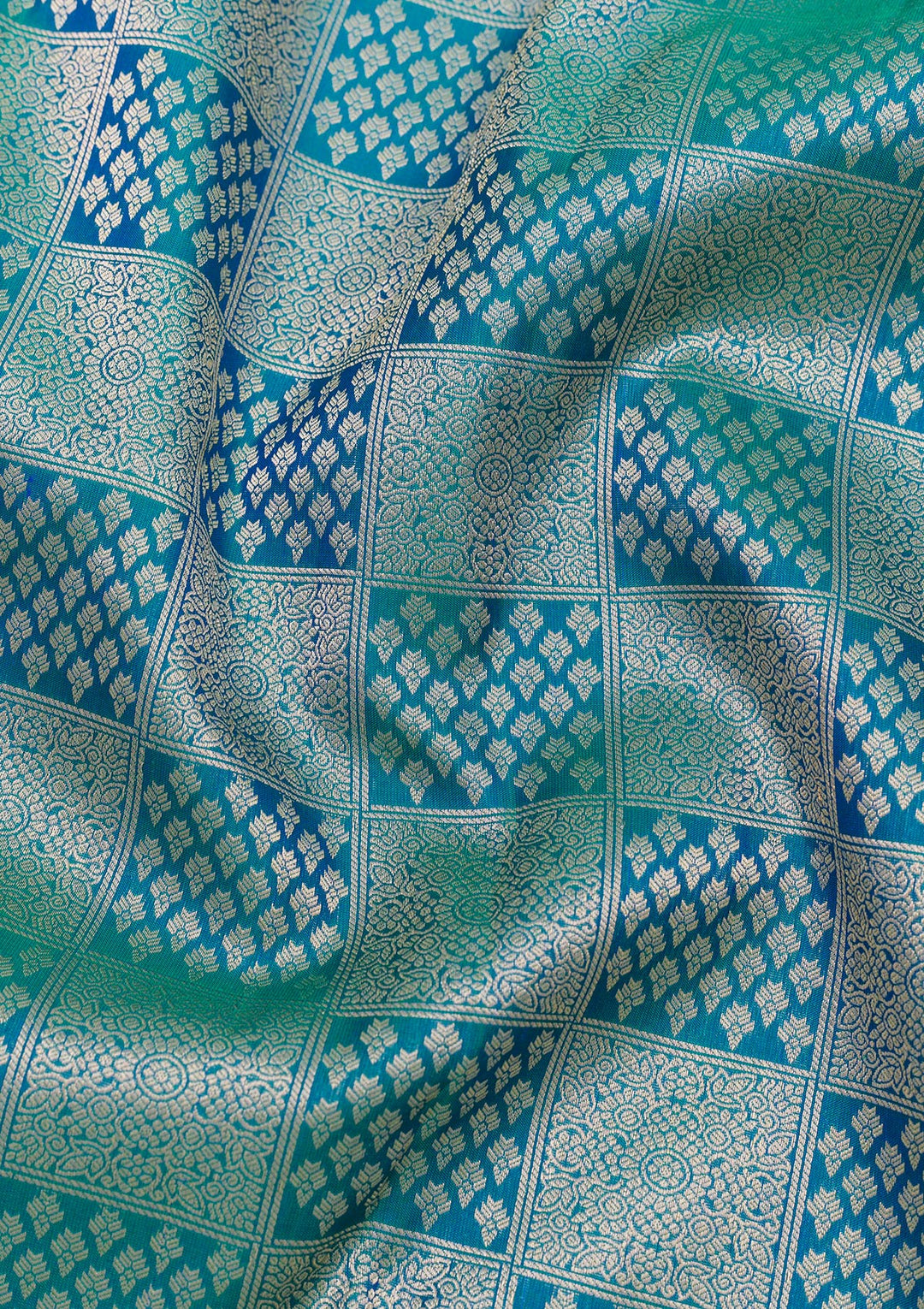 Peacock Blue Zariwork Pure Silk Saree-Koskii