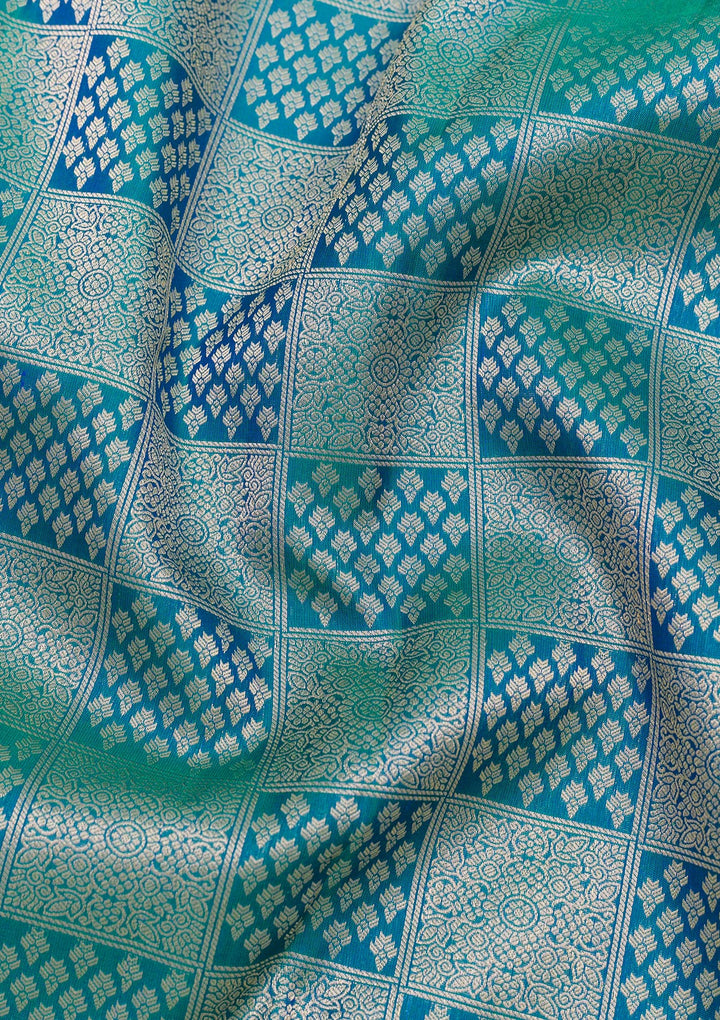 Peacock Blue Zariwork Pure Silk Saree-Koskii