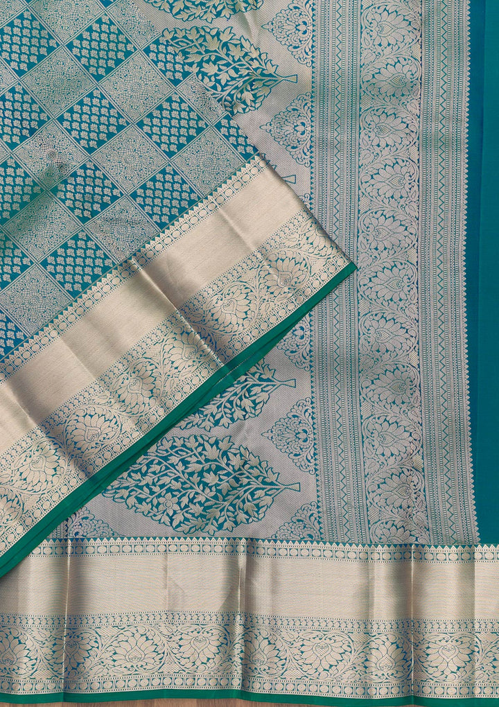Peacock Blue Zariwork Pure Silk Saree-Koskii