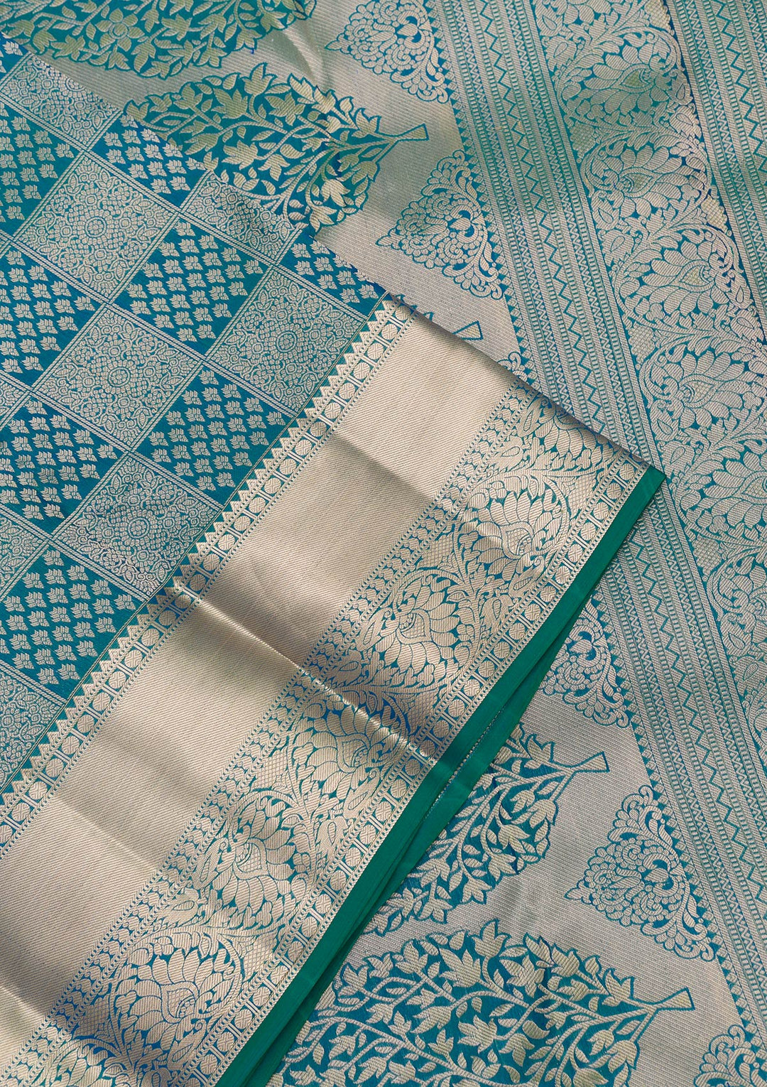 Peacock Blue Zariwork Pure Silk Saree-Koskii