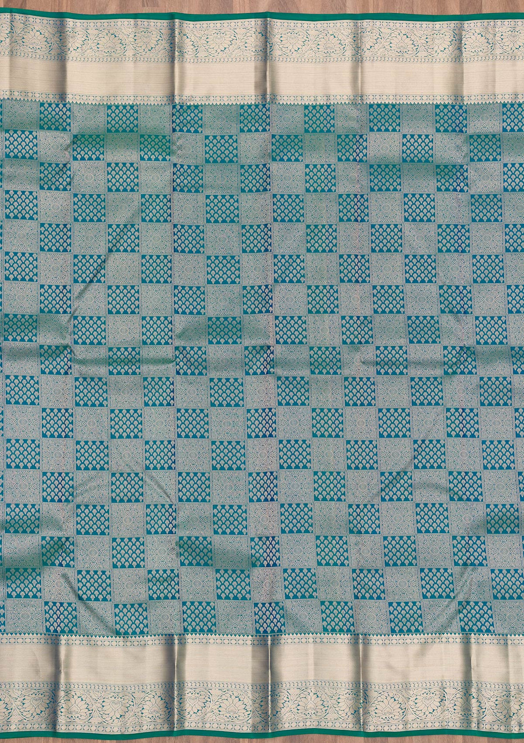 Peacock Blue Zariwork Pure Silk Saree-Koskii